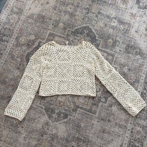 Dreamers by Debut Y2K Granny Square Crochet Crop 70s Pattern Knit Sweater